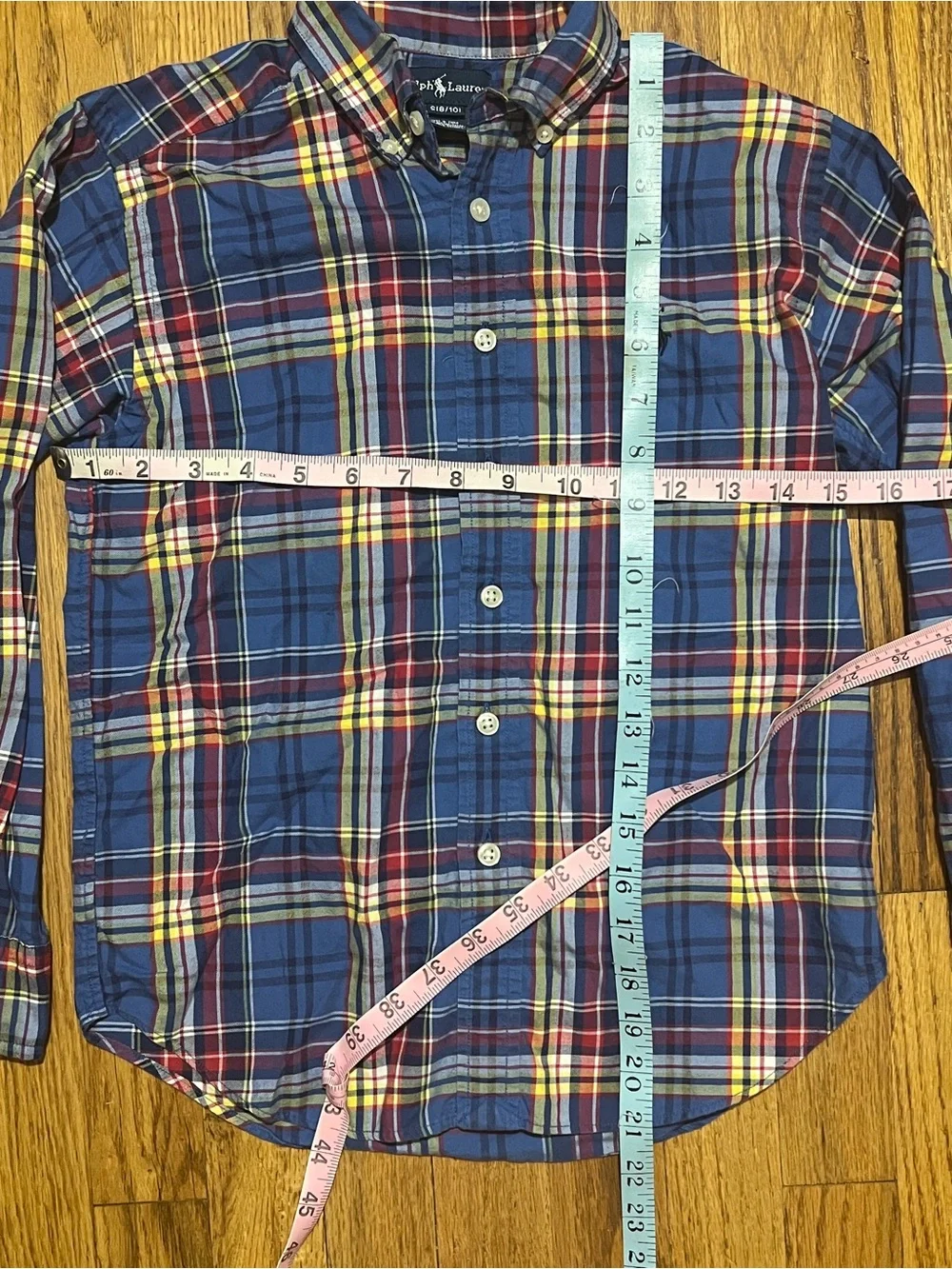Ralph Lauren Boys Size S Blue Plaid Button-Down Cotton Long Sleeve Pony Preppy